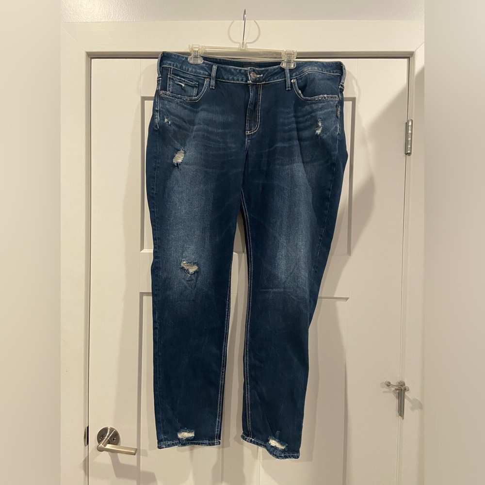 Silver Jeans Boyfriend Dark Wash Blue Denim Jeans Distressed Plus Size 18 x 29